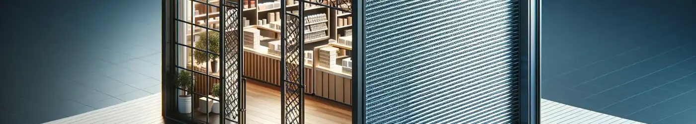 Create a statement with Vertical Section Roll Up Grille, where vertical sections meet functionality