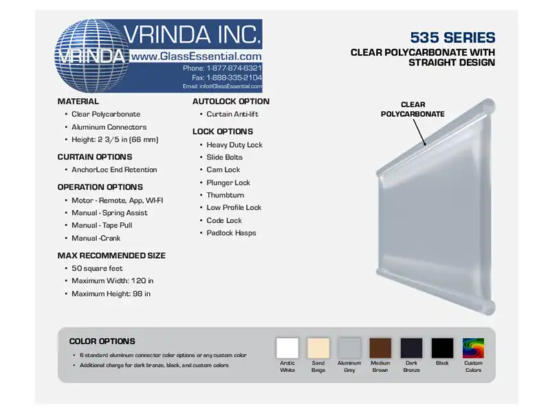 535 Series Rolling Shutter with Straight Polycarbonate